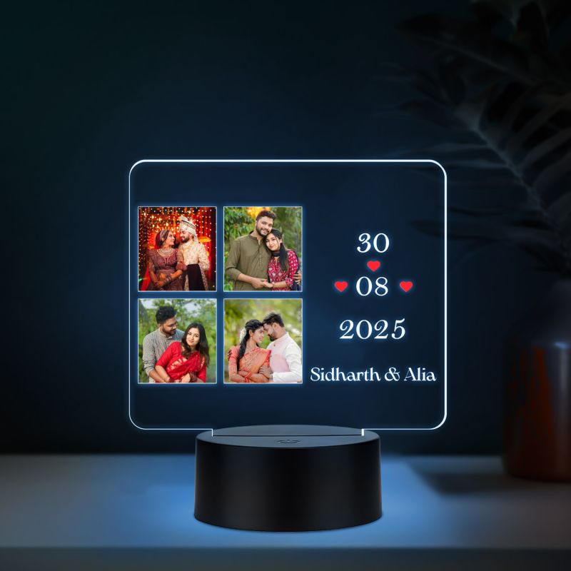 Personalized Couple Collage Photo Led Night Lamp with Automatic Color Changing Light Anniversary Gift for Husband Wife Gift for Valentines Day, Birthday, Wedding